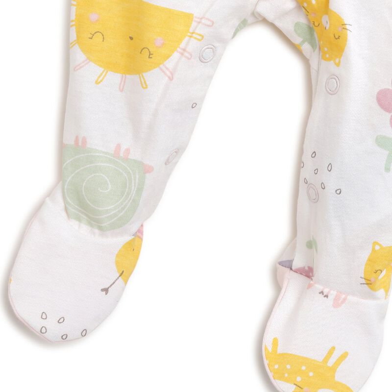 Infant Pink Printed Front Opening Babysuit image number 3